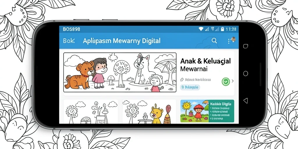 Tampilan antarmuka BOS898 yang ramah anak untuk mewarnai digital.